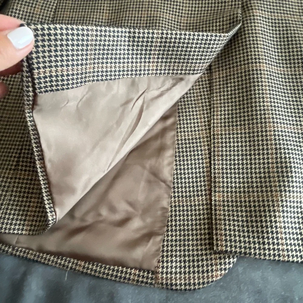 JoS. A. Bank Houndstooth Sport Coat Jacket Mens 41R Tan Silk Camel Hair Preppy